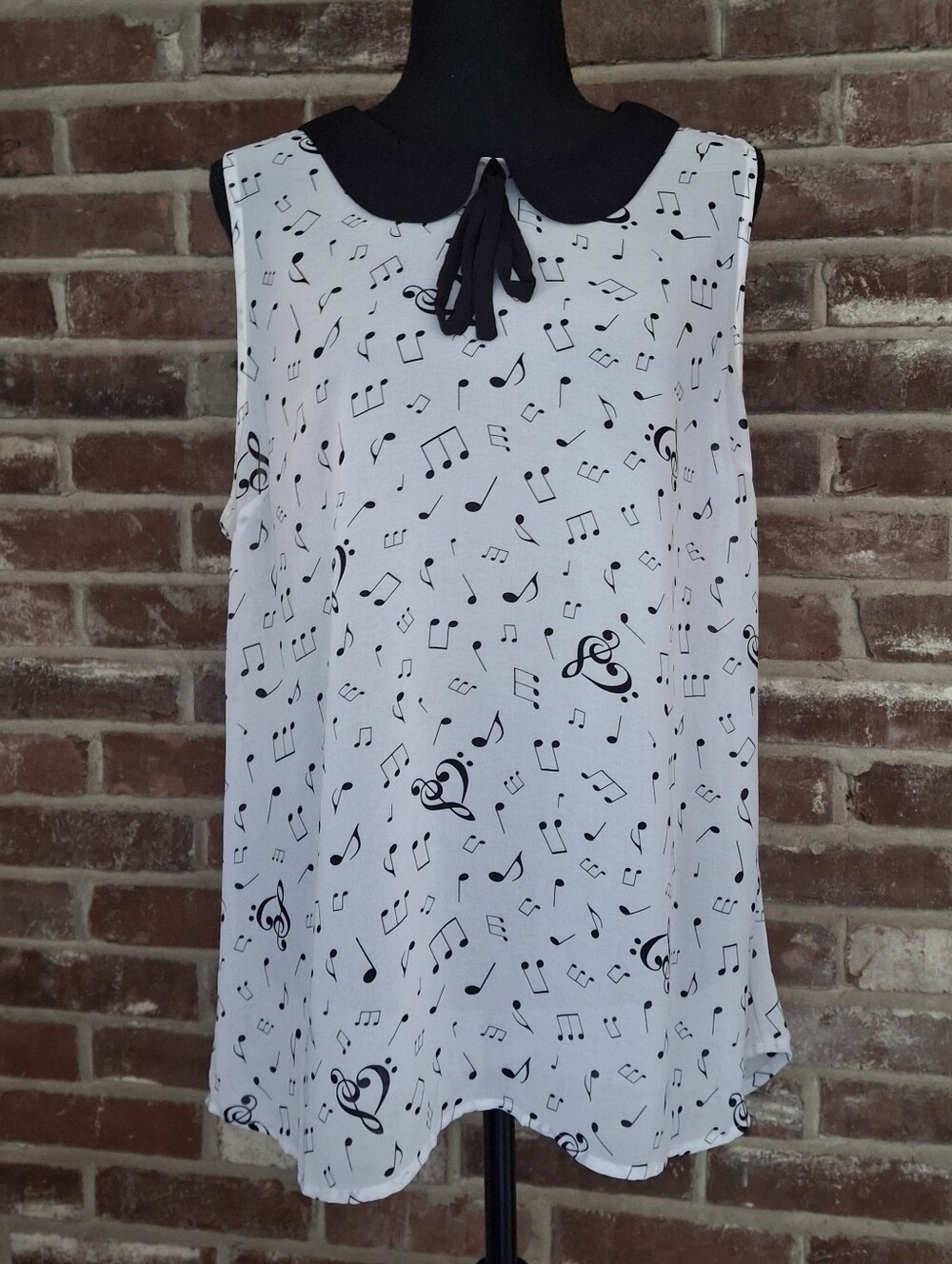 Hot Topic Sheer Music Note High-Low Blouse with Peter Pan Collar Sz XL